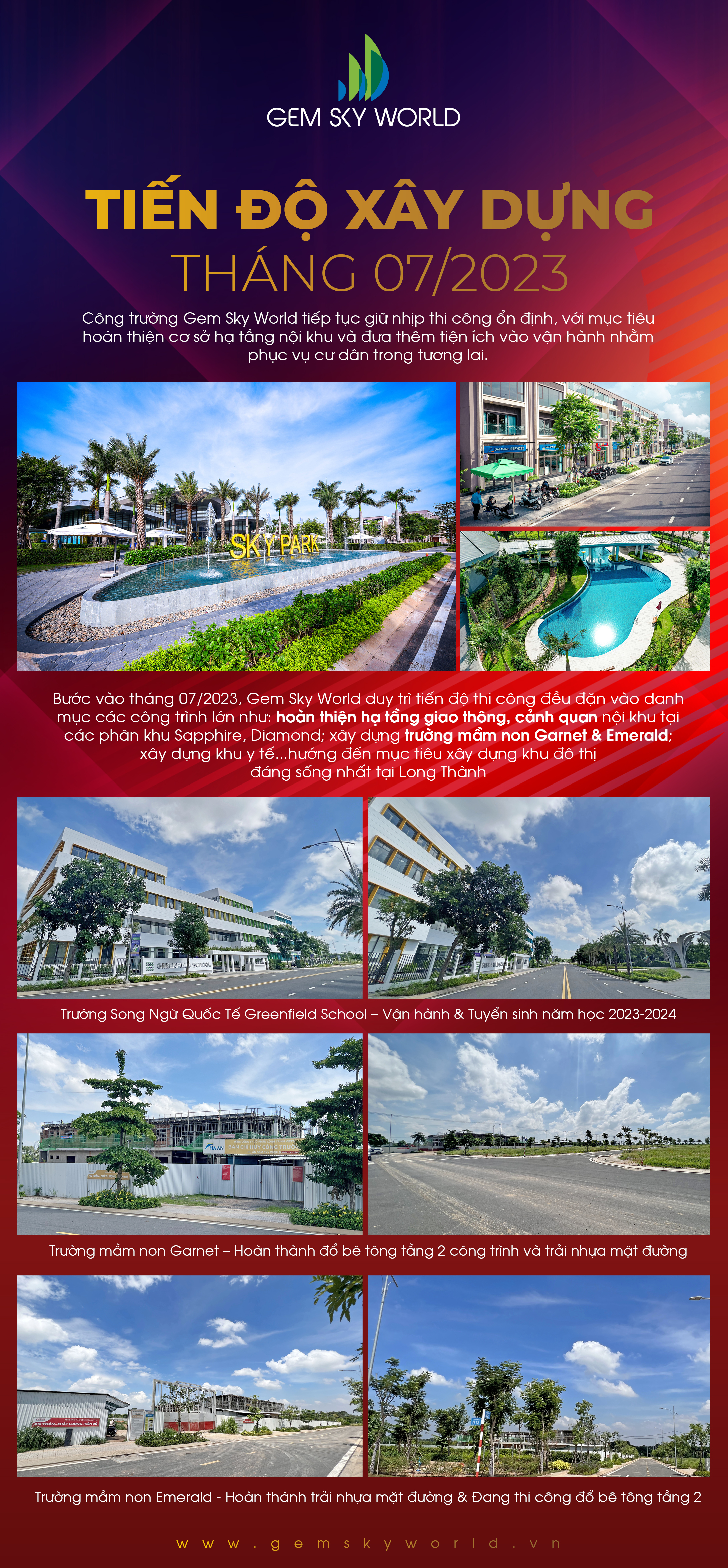Tiến độ dự án Gem Sky World tháng 7.2023