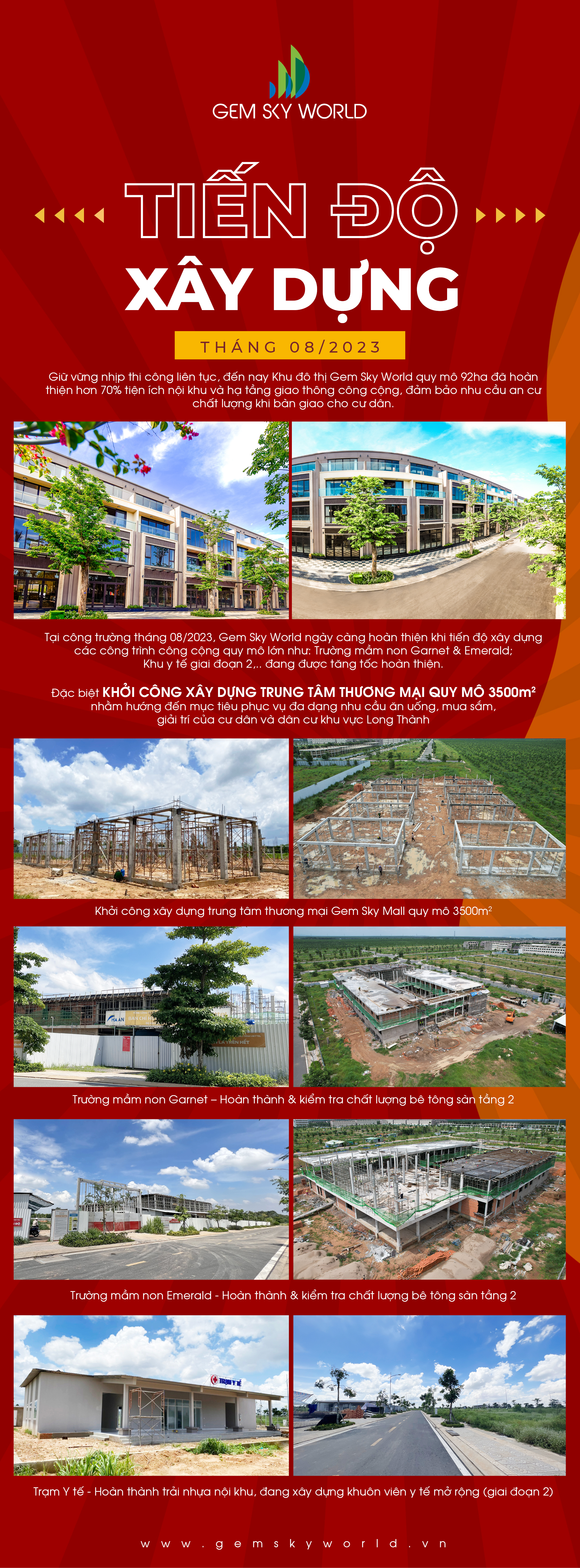 Tiến độ dự án Gem Sky World tháng 8.2023