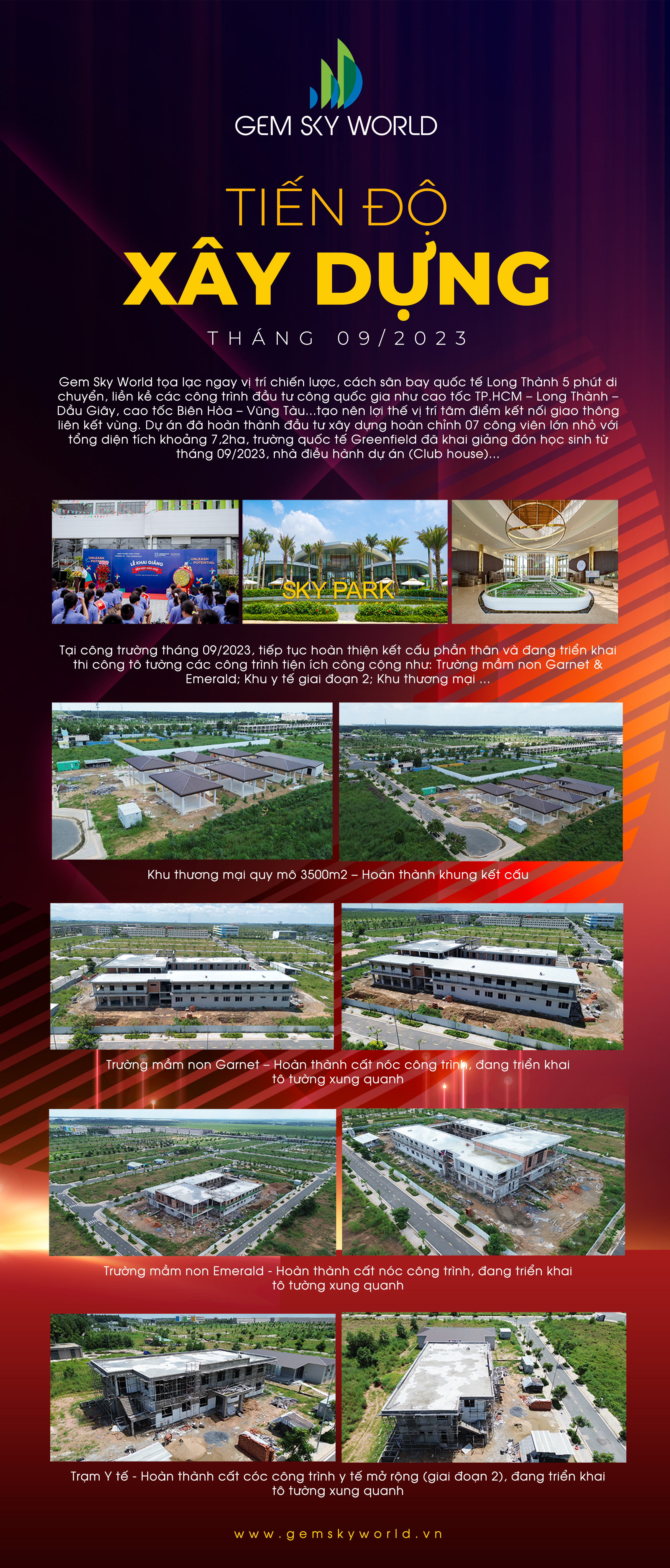 Tiến độ dự án Gem Sky World tháng 9.2023